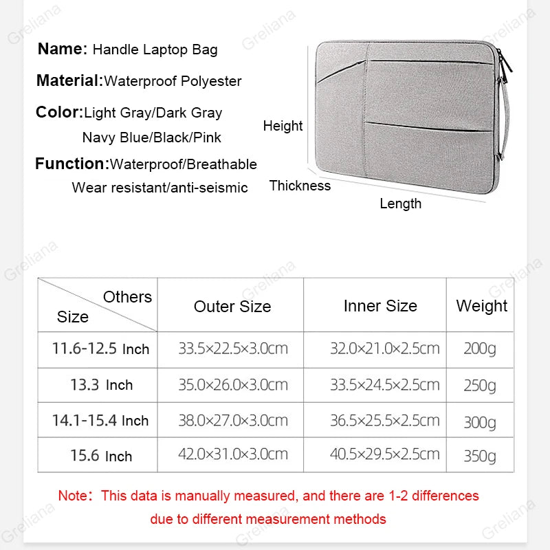 Laptop Bag 13.3 15.6 14 inch Waterproof Notebook Case Sleeve For Macbook Air Pro 13 16 15 Lenovo Computer Handbag Briefcase Bag