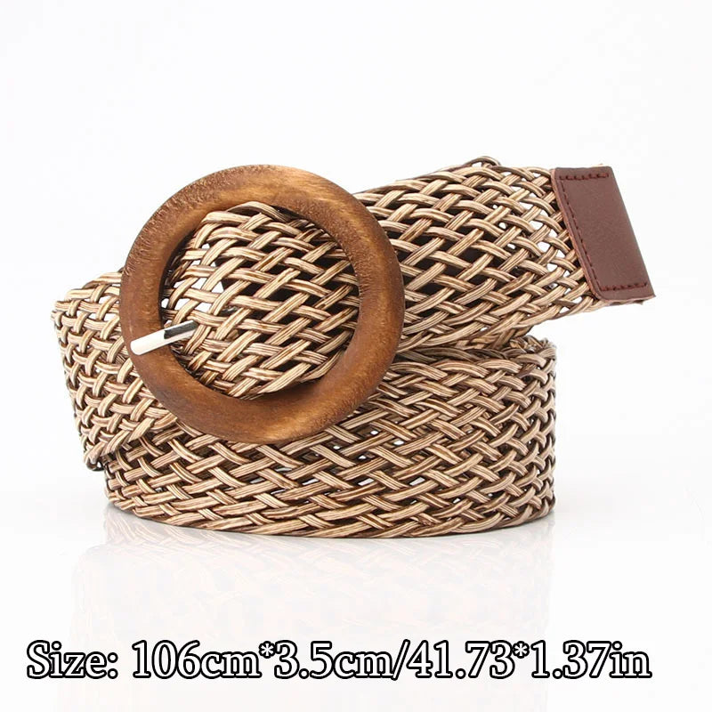 Fashion Women PP Straw Belt Bohemian Wide Elastic Waist Belt Braided Waistbelt Summer Casual Dress Waistband Apparel Accessories