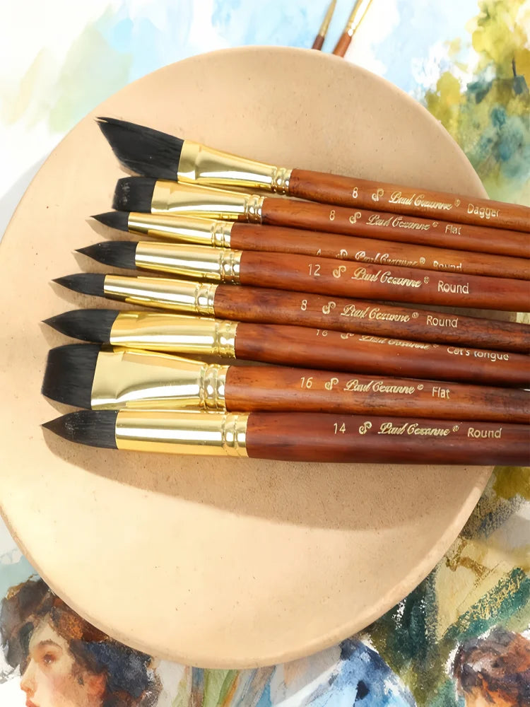 10-piece Walnut Wood Copper Tube Paint Brush Set with Synthetic Squirrel Hair Mixed Heads, Specialized Art Brushes