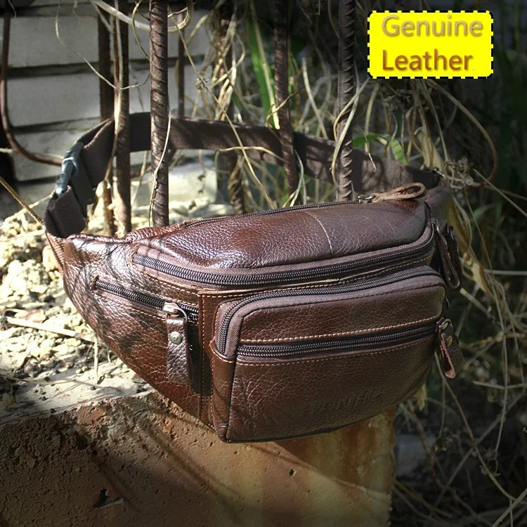 Genuine Cowhide Leather Waist Bag Men Funny Pack Belt bag Phone Pouch Multiple Pockets Hiking Running And Cycling fanny pack 가방