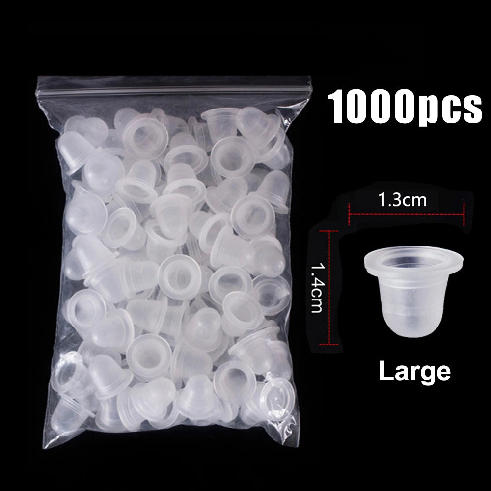 100/500/1000pcs Disposable Tattoo Ink Cup Small Large Size Silicone Permanent Tattoo Makeup Eyebrow Pigment Container Cap Supply