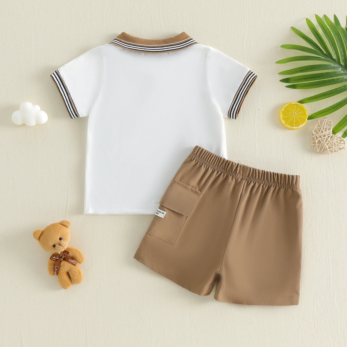 Toddler 2Pcs Baby Boy Summer Outfits Short Sleeve Bear Embroidery T-Shirt + Shorts Set  Clothes