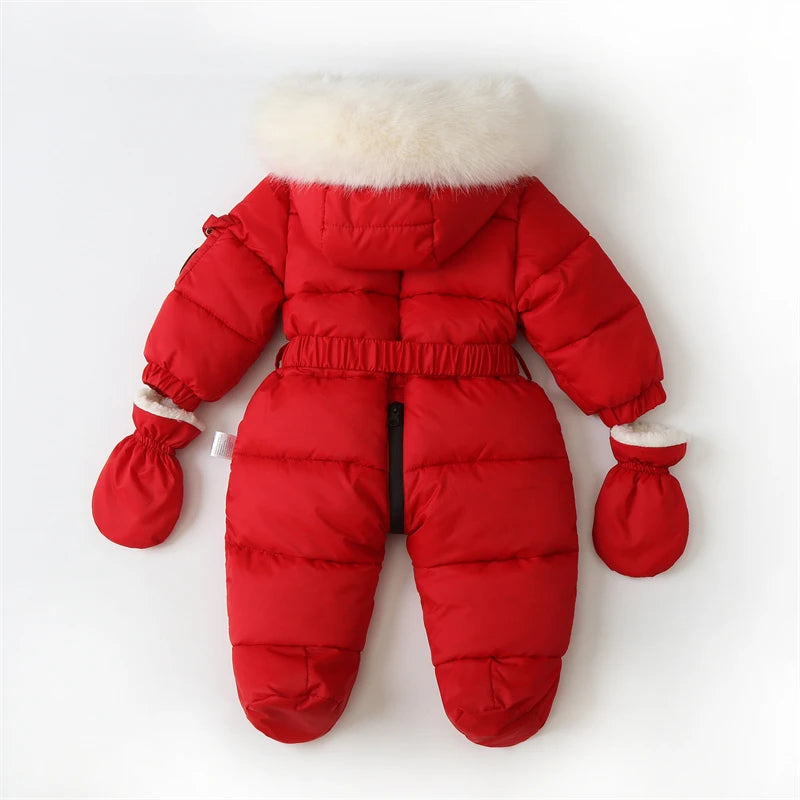 Winter Newborn Baby Jumpsuit Thicken Baby Clothes Plus Velvet Warm Baby Rompers With Gloves Hooded Infant Snowsuit Clothing
