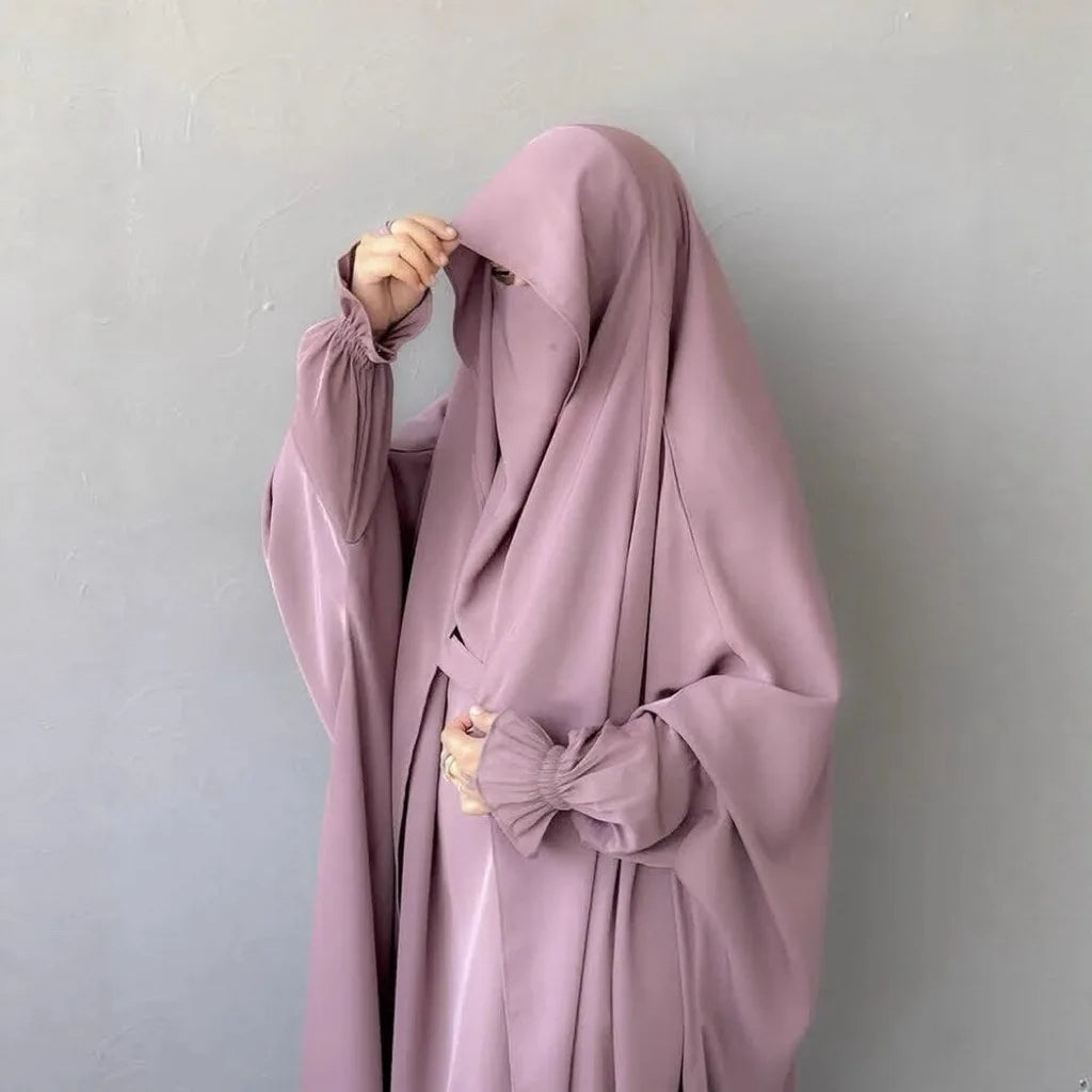 Muslim Abaya Hooded Smocking Sleeve One-piece Prayer Dress Women Jilbab Islamic Clothing Dubai Saudi Black Robe Turkish Modesty