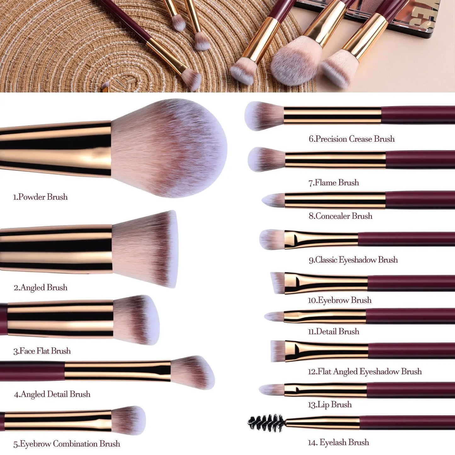 14 PCS Makeup Brush Set With Illuminated Mirror Portable Short Handle LED Light USB Rechargeable Makeup Brushes Kit