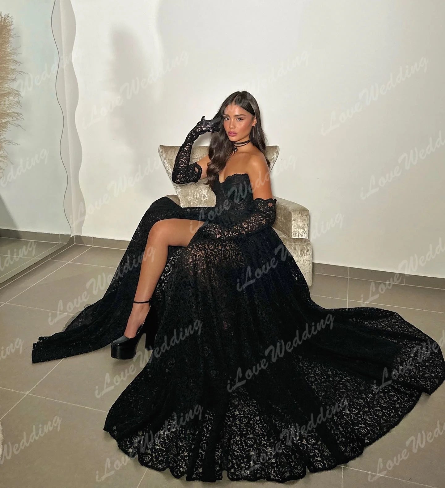 Sexy Lace Prom Dresses 2025 Sweetheart Black Mermaid Party Evening Elegant Celebrity High Slit Dress Party Night Customized