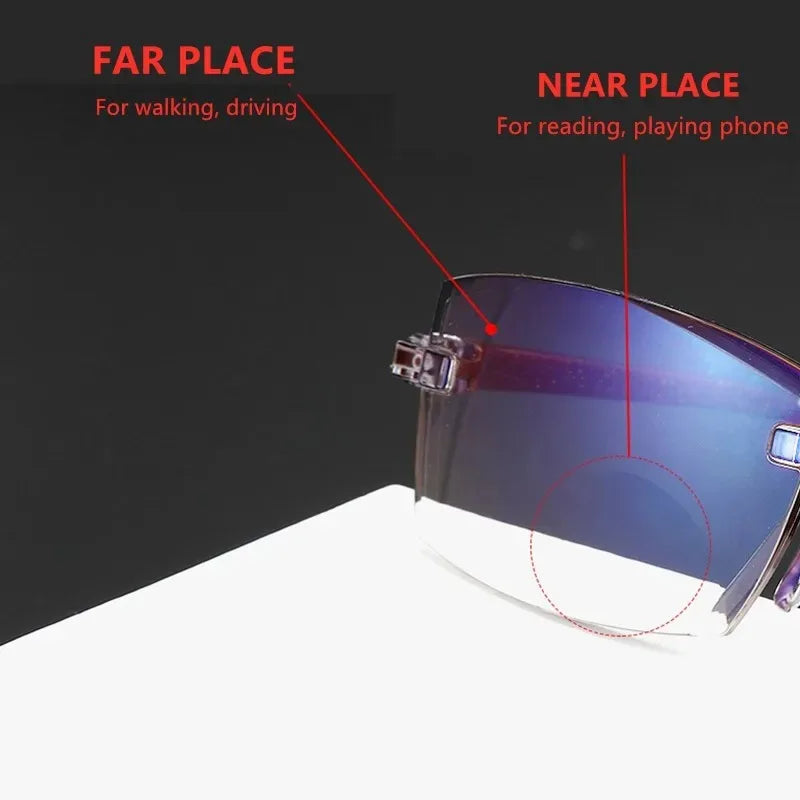 Frameless Bifocal Reading Glasses for Men & Women | See Near & Far | Up to +4.0