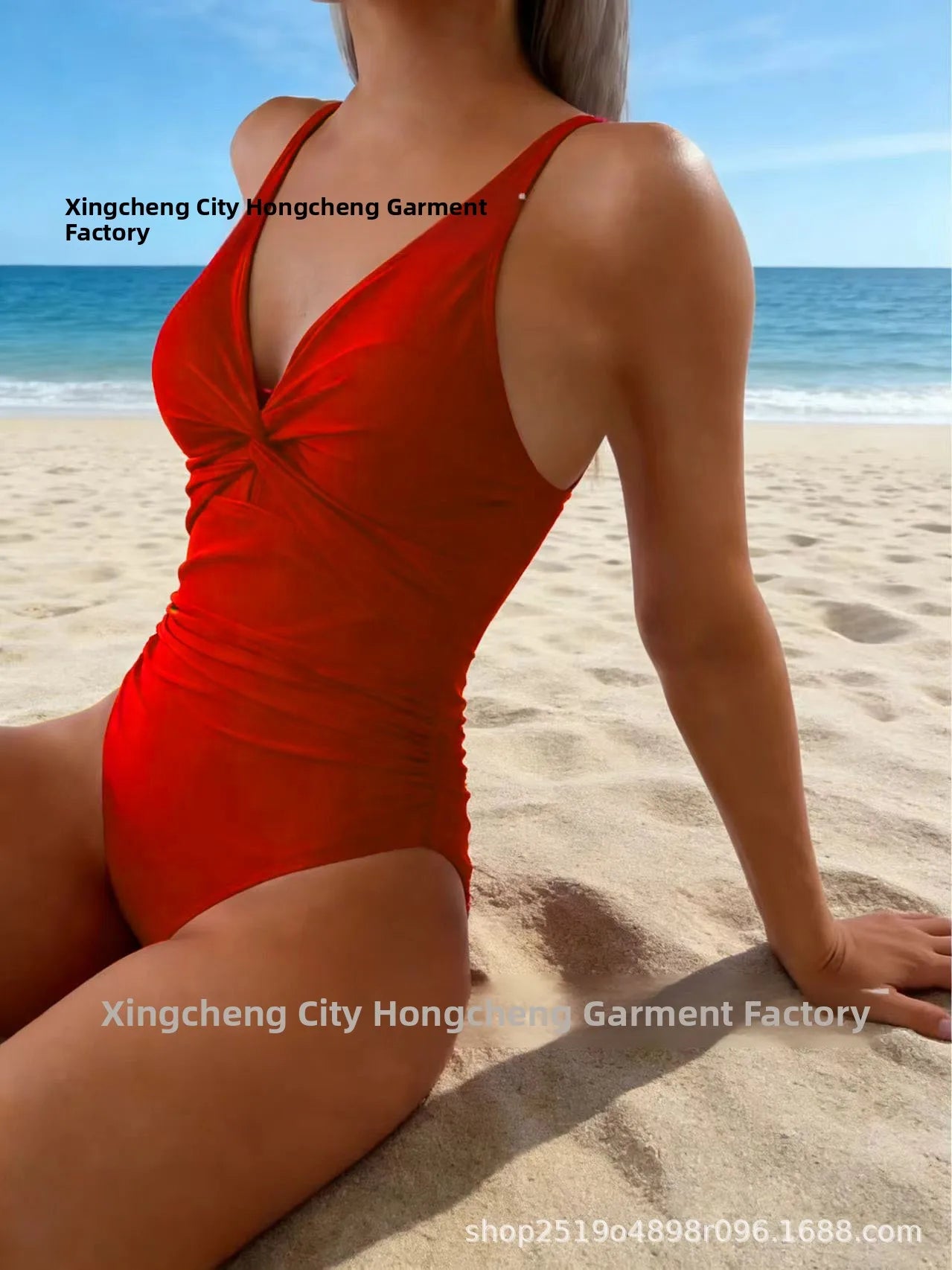 Fashionable Women's One-Piece Swimsuit Tummy Control Trendy Swimwear Cross-Border 2026 New Style Pure Color No Sleeve