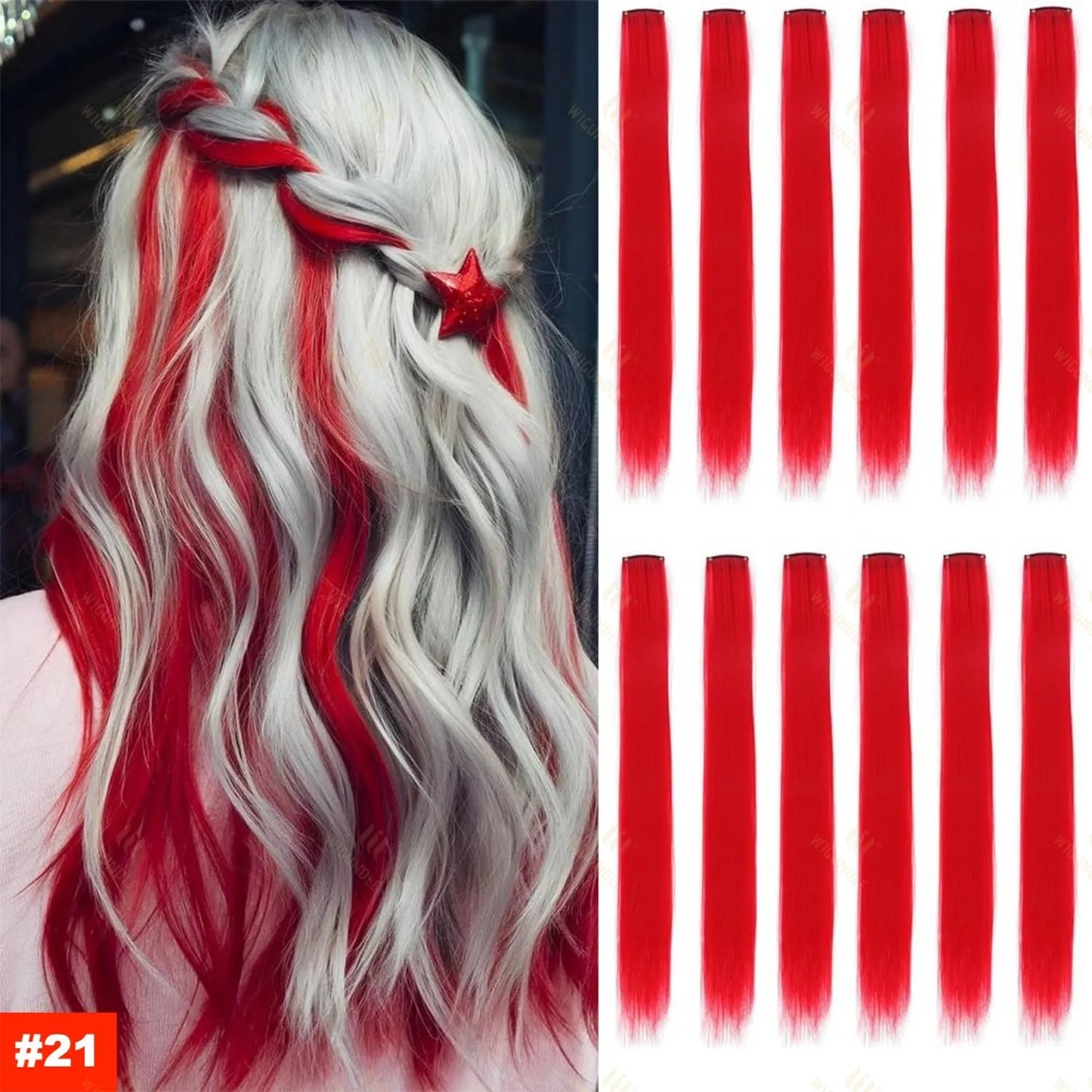 18 Color Clip Style Hair Extensions 22 Inch Color Hair Extensions High Gloss Long Straight Synthetic Wig For Children Women