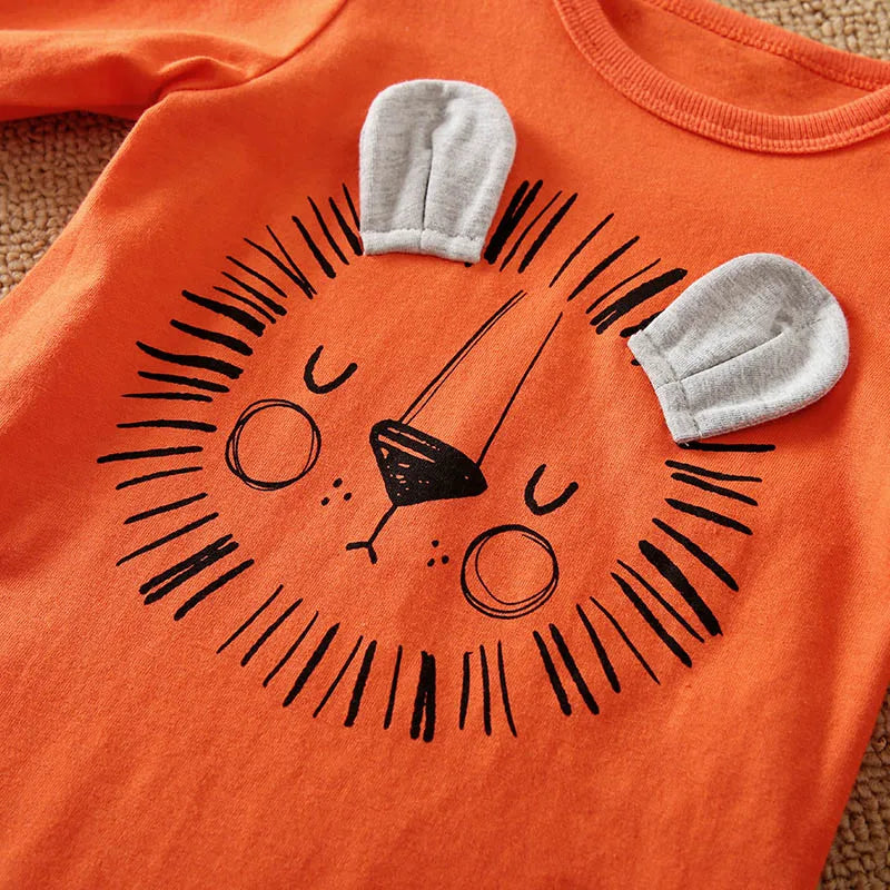 0-18 Months Baby Pure Cotton Set Long Sleeved Clothes And Pants Spring And Autumn Clothing Cute Lion Print Clothes For Babies