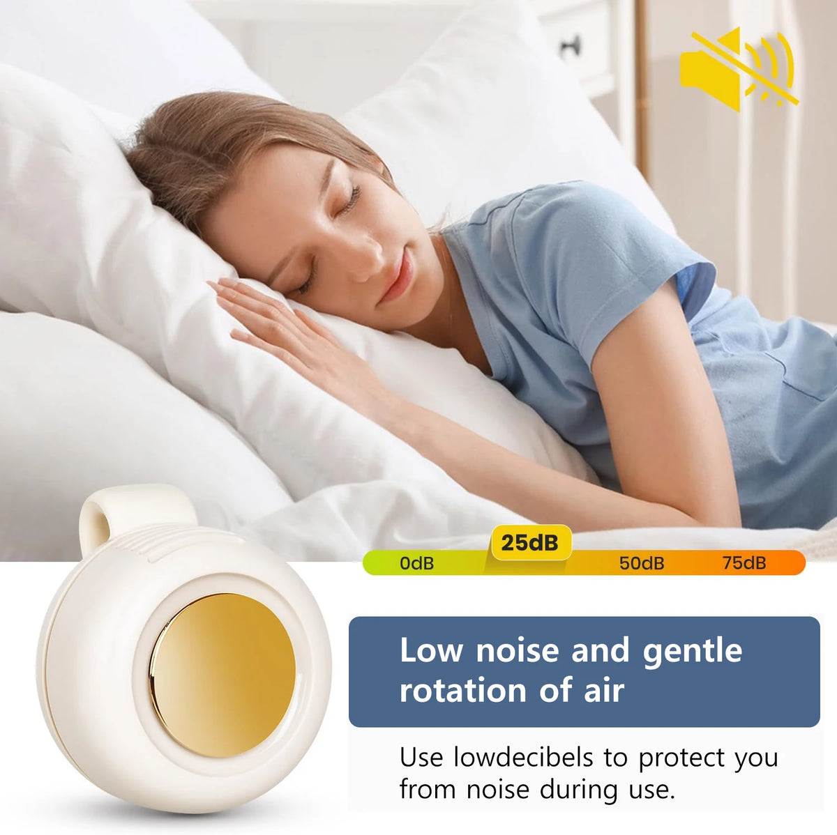 Mini Clip On Fan Portable Wearable Bladeless Fan Rechargeable 360° Rotatable 3-Speed Silent Electric Fans Hands-Free Cooling Fan