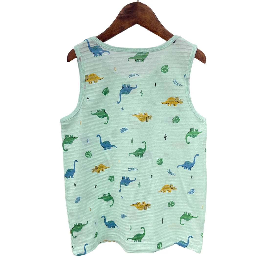 Boy Green Dino Prints Tank Shirt Children Cotton Underwear Kids Undershirts Breathable Tank Tops Size 3-12T Summer Home wear