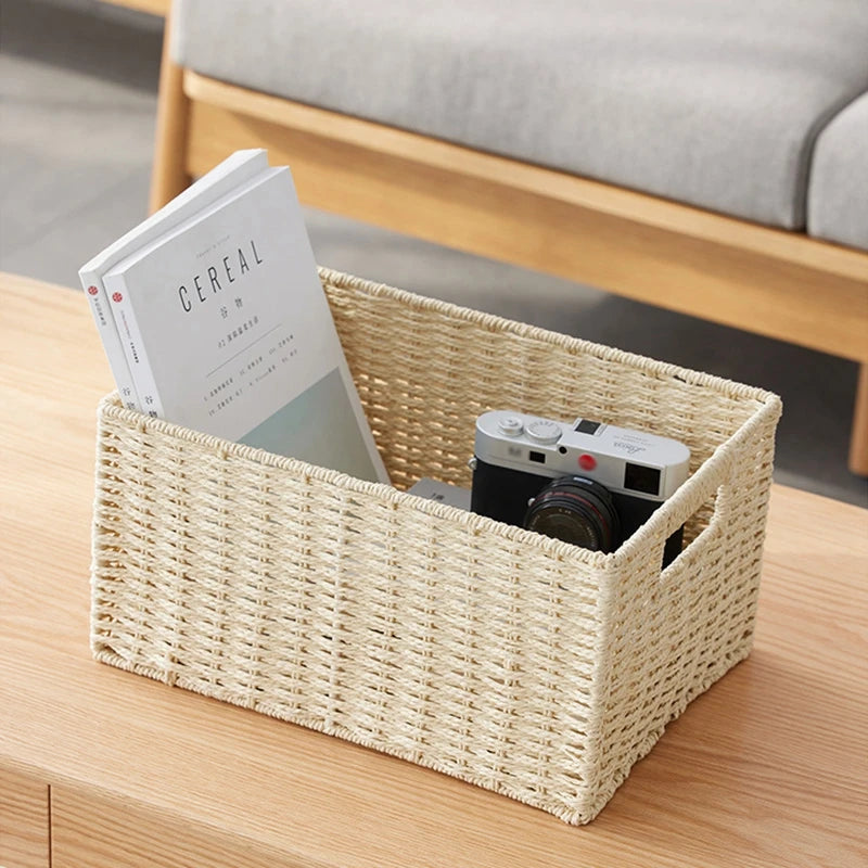 Home Woven Storage Basket Large Capacity Laundry Baskets Sundries Wardrobe Closet Organizer Clothes Toys Decor Panier Rangement