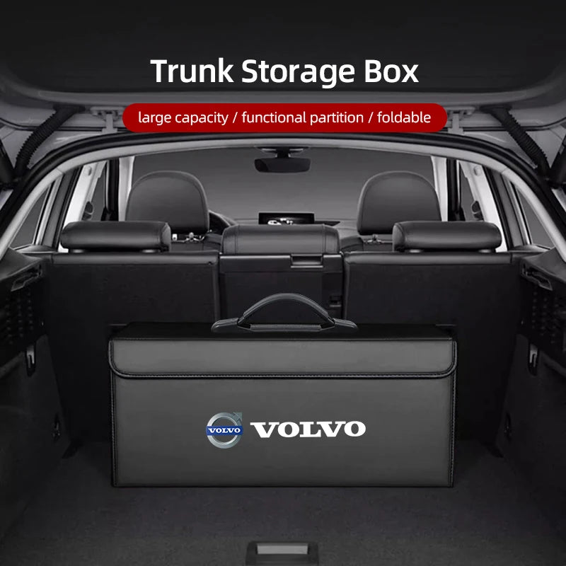 Quality Leather Car Organizer Foldable Auto Trunk Storage Box For Volvo ES90 EC40 EX40 EM90 XC90 V90 V60 XC60 V40 S80 S60 S90 C4
