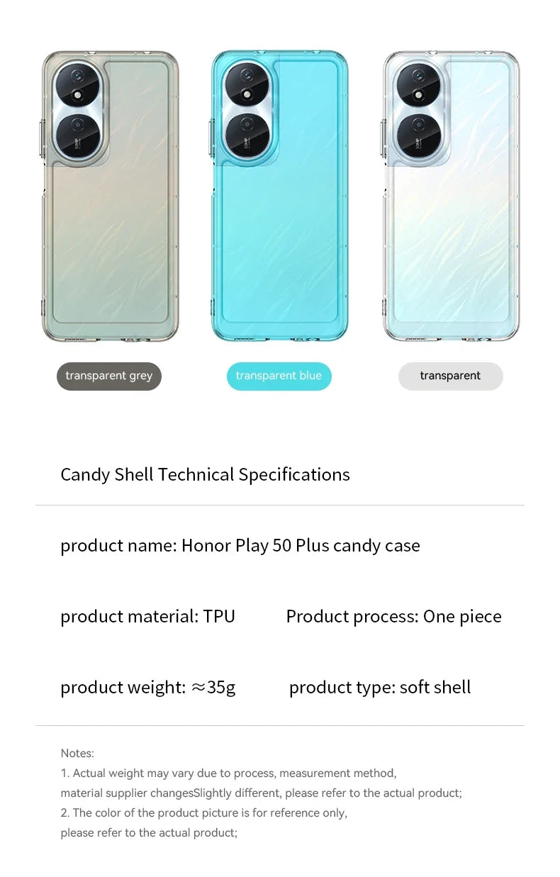 Candy Shockproof Silicone Bumper Phone Case For Honor Play 50 Plus/Play 8T/X7B/90 Smart