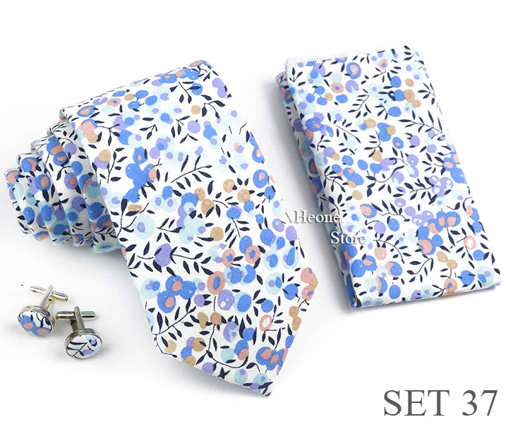 Hot Sell 3PC Chic Elegant Floral Tie Set Pocket Square Cufflinks For Men Women Wedding Party Dinner Suit Tuxedo Accessory Gift