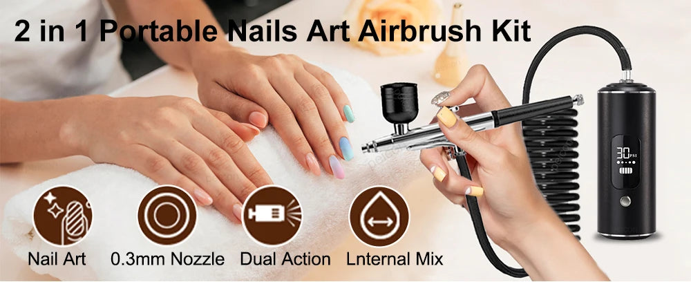 Portable Airbrush Nail with Compressor Mini Airbrush Nail Art Kit Handheld Spray Gun for Nails Art Painting Craft Cake