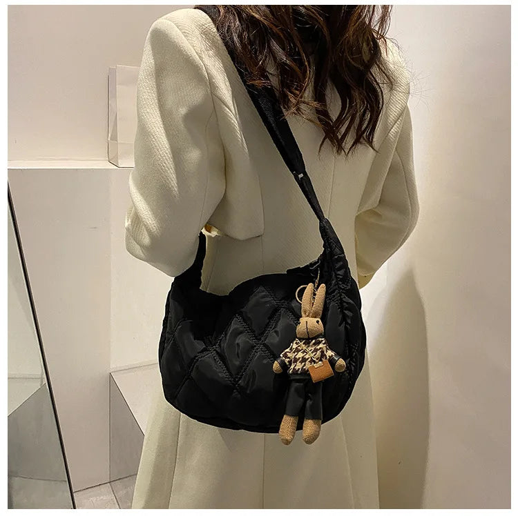 Crossbody Bags for Women's, Lightweight Shoulder Purse with Cute Rabbit Pendant Adjustable Strap Casual Handbag for Commute