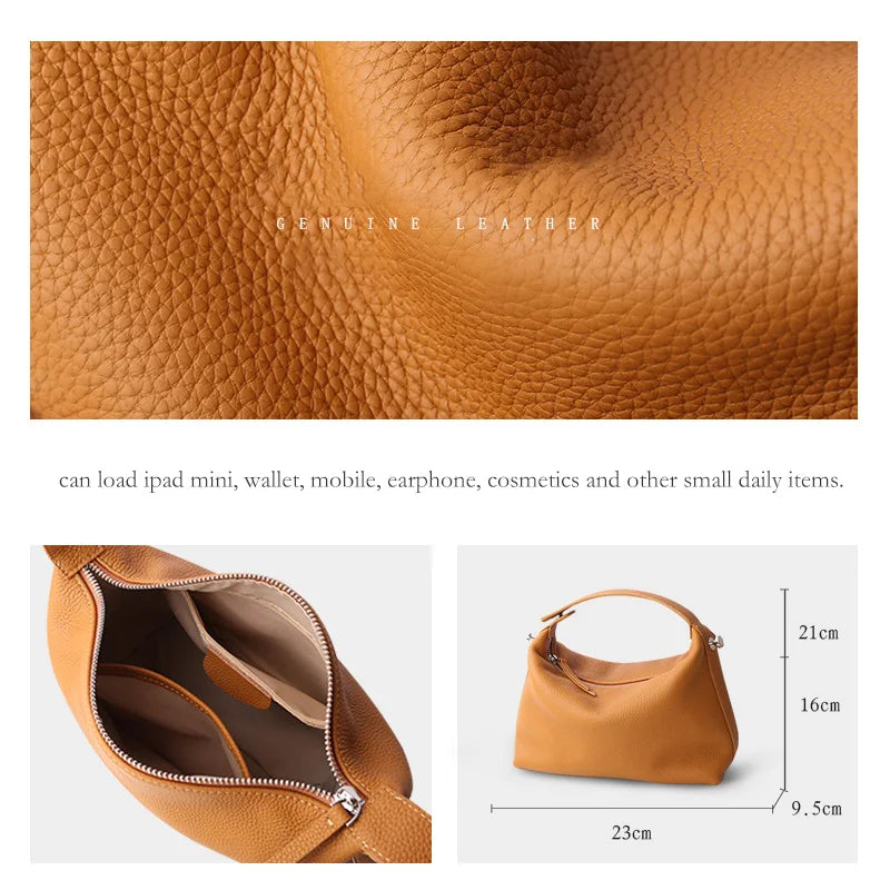 2024 New Women's Bag Female Luxury Soft Genuine Leather Handbag Lady Fashion Daily Casual Shoulder Bag Girls Crossbody Messenger