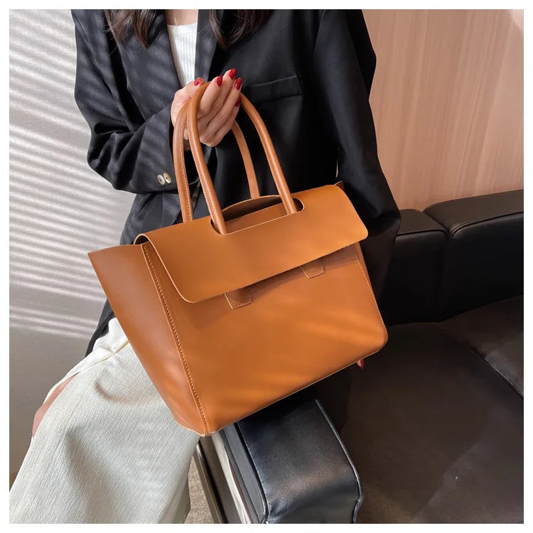 Large Capacity Women's Tote Bag Luxury PU Leather Shoulder Bag French Vintage Top-handle Handbag Casual Commute Shopper Bags