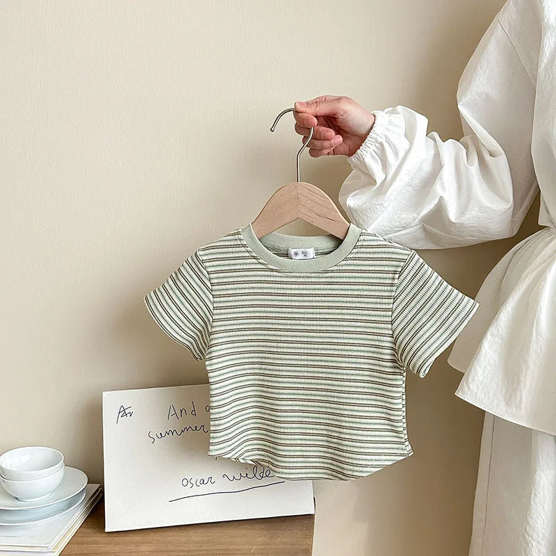 Children's Short Sleeve Boys Girls Summer New Striped T-shirt Baby Thin Bottoming Shirt Casual Wear