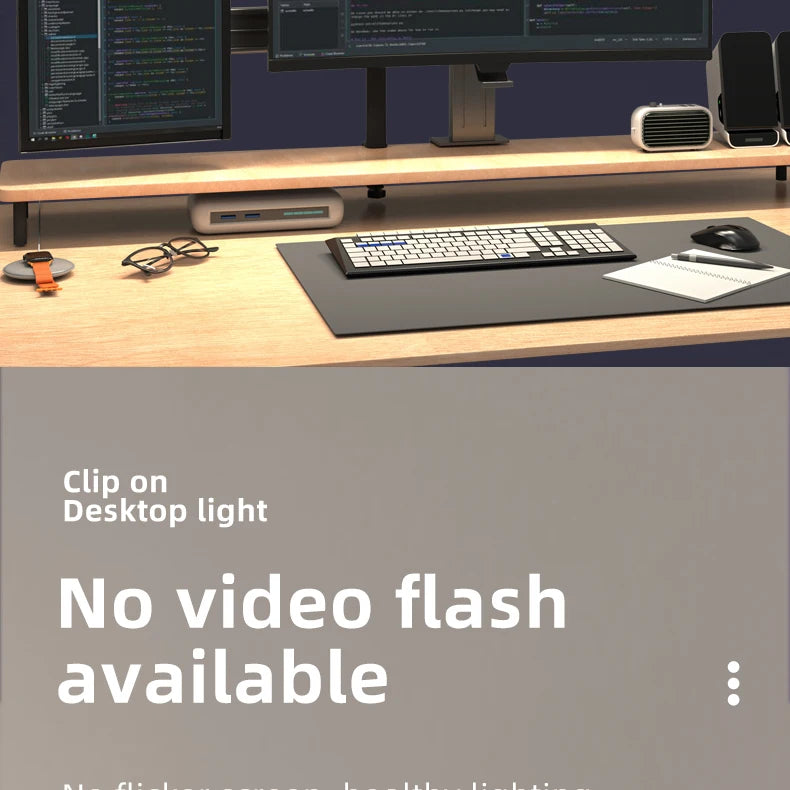 LED Full Spectrum Eye-Caring Architect Desk Lamp with Clamp Flexible Gooseneck 120cm Foldable 4-Head Stepless Dimming Lamp