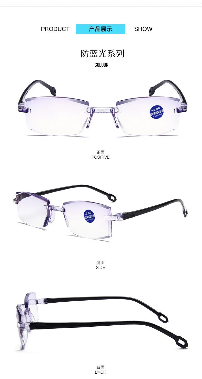New frameless edge cutting blue light presbyopia glasses with intelligent zoom high-definition presbyopia glasses for