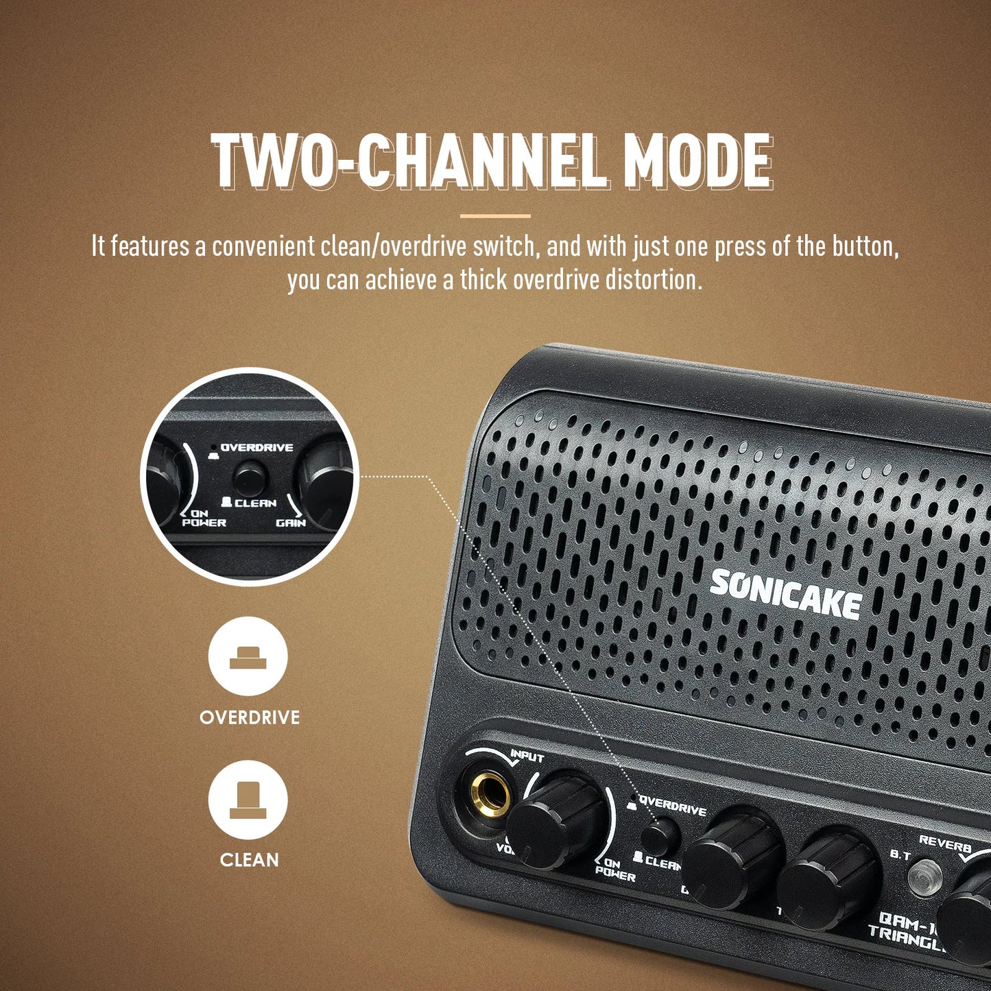 SONICAKE Dual 5W Guitar Combo Amplifier Speaker USB Chargeable Wireless Audio for electric acoustic guitar