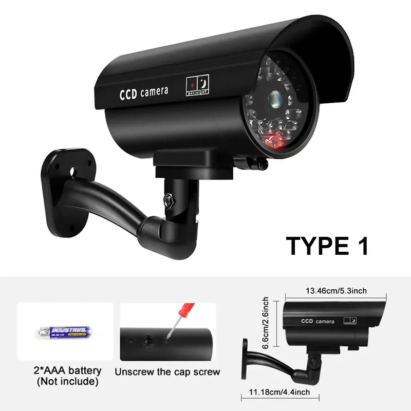 1PC Dummy Security Camera Watreproof Indoor Outdoor Fake CCTV Surveillance System, Red Flashing LED Lights, No Wiring Required