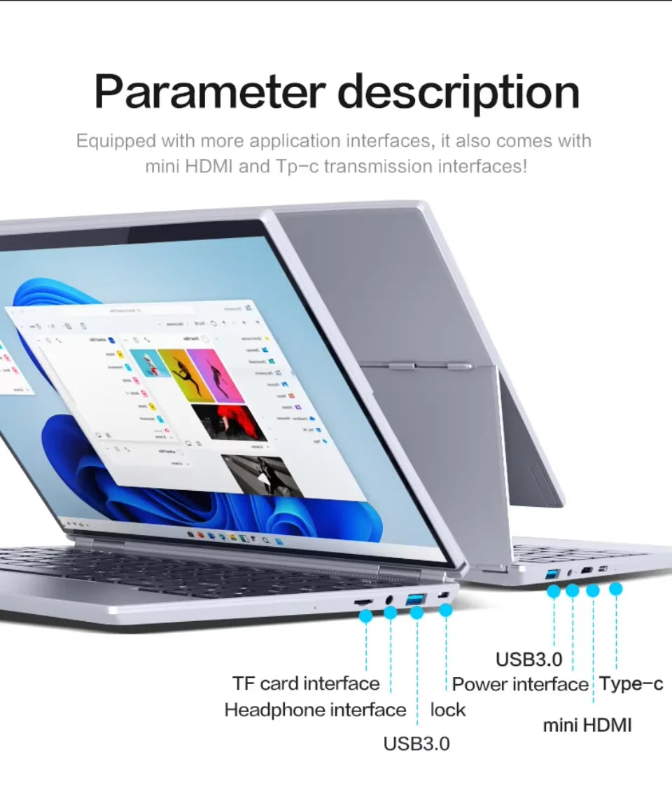 360° Rotating 14.0'' IPS Touch Screen 32G 128G-1T N95 Windows 11 Notebook 4 In 1 Business Office Slim LAPTOP facial recognition