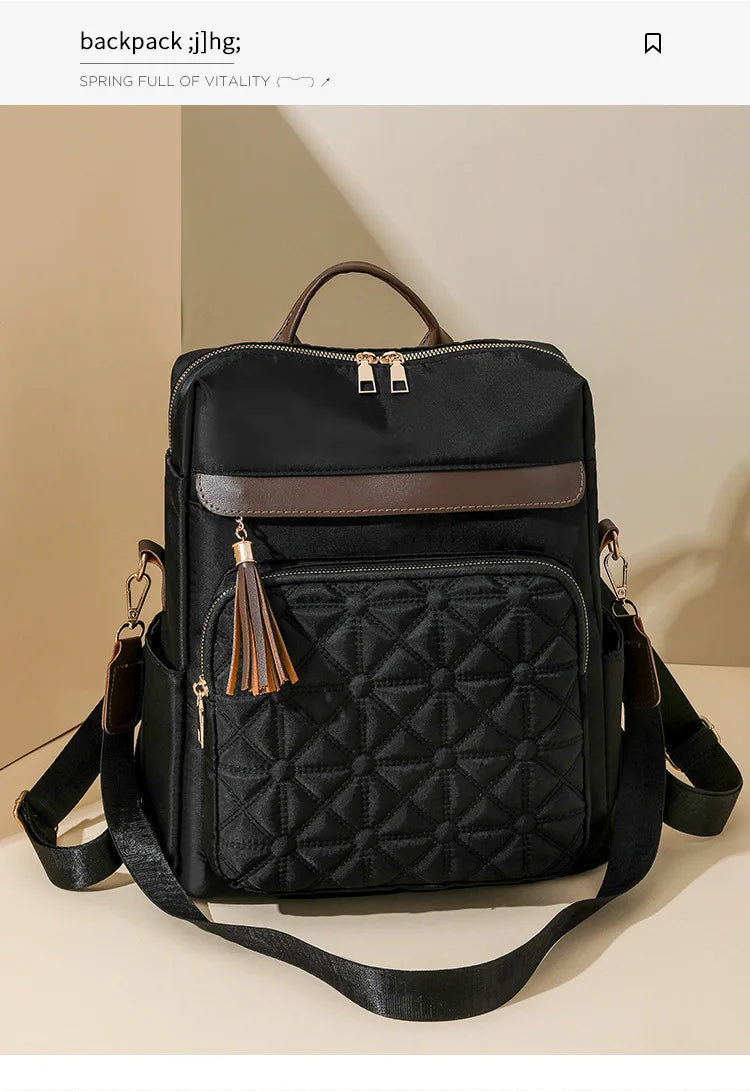 Quilted Embroidery Backpack For Women 2024 New Korean Style Versatile Large Capacity Water-Resistant Leather Shoulder Bags