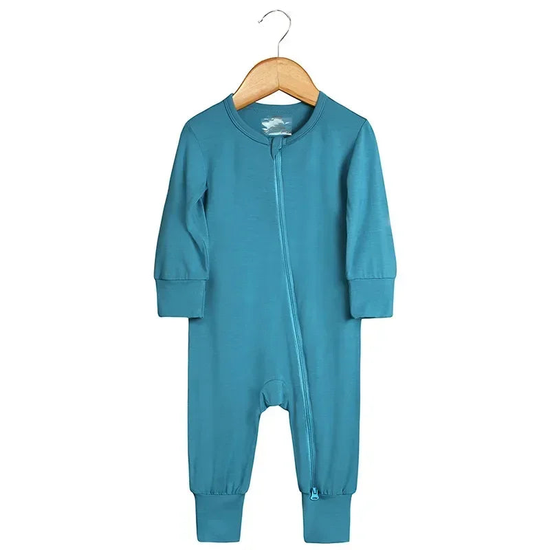Baby Romper Bamboo Fiber Baby Boy Girl Clothes Newborn Zipper Footies Jumpsuit Solid Long-Sleeve Baby Clothing Pajamas 3 6 9 12M