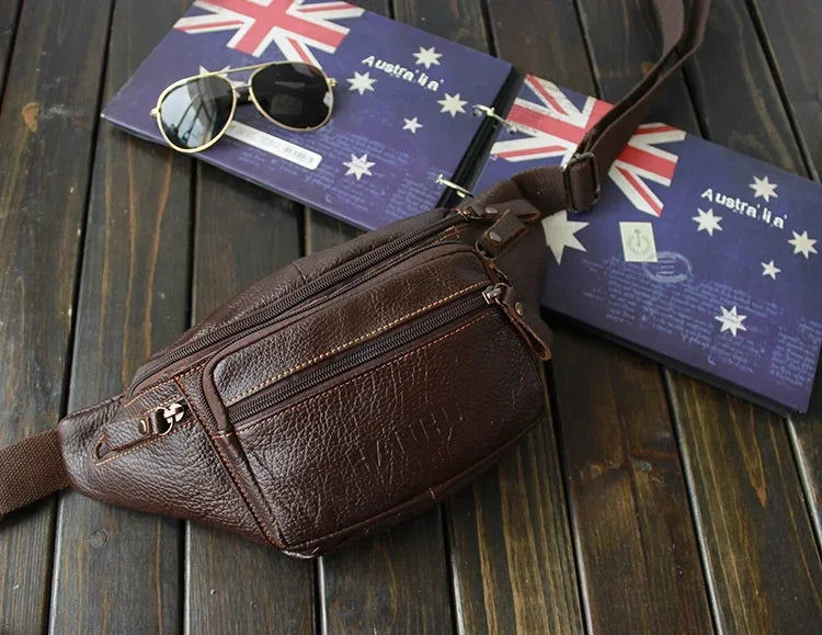 Genuine Cowhide Leather Waist Bag Men Funny Pack Belt bag Phone Pouch Multiple Pockets Hiking Running And Cycling fanny pack 가방