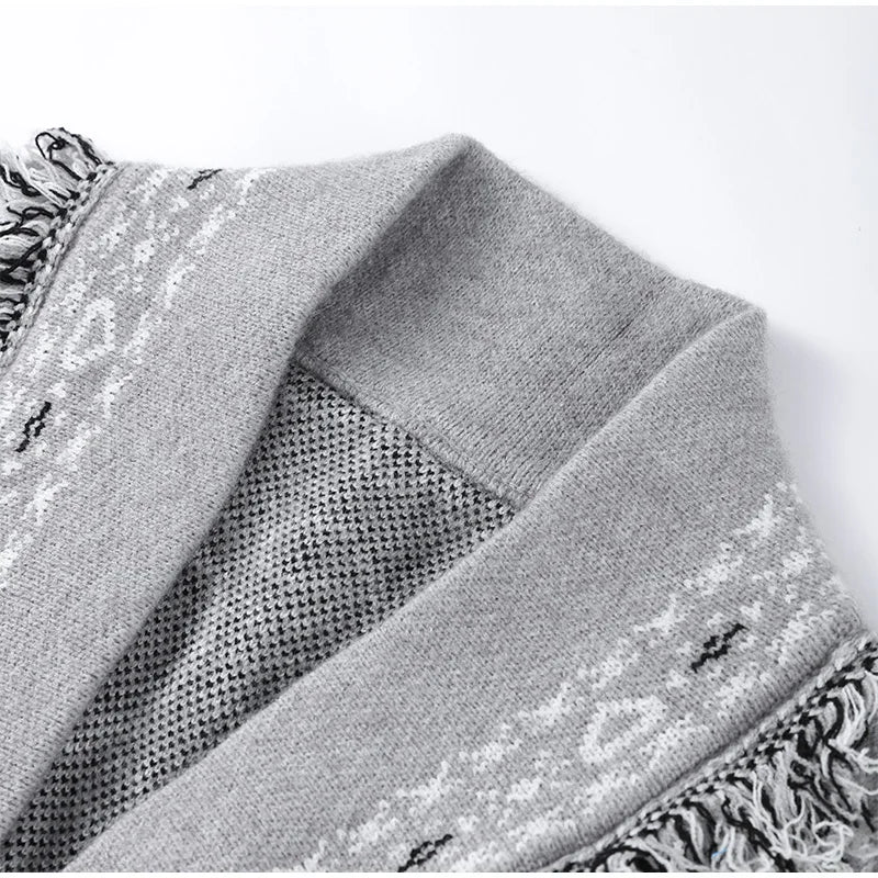 Women's Print Fringe Knitted Vest Coat Fashion Sleeveless Tie Waist Pocket Cardigan Sweater Lady 2025 Autumn Casual Outerwear