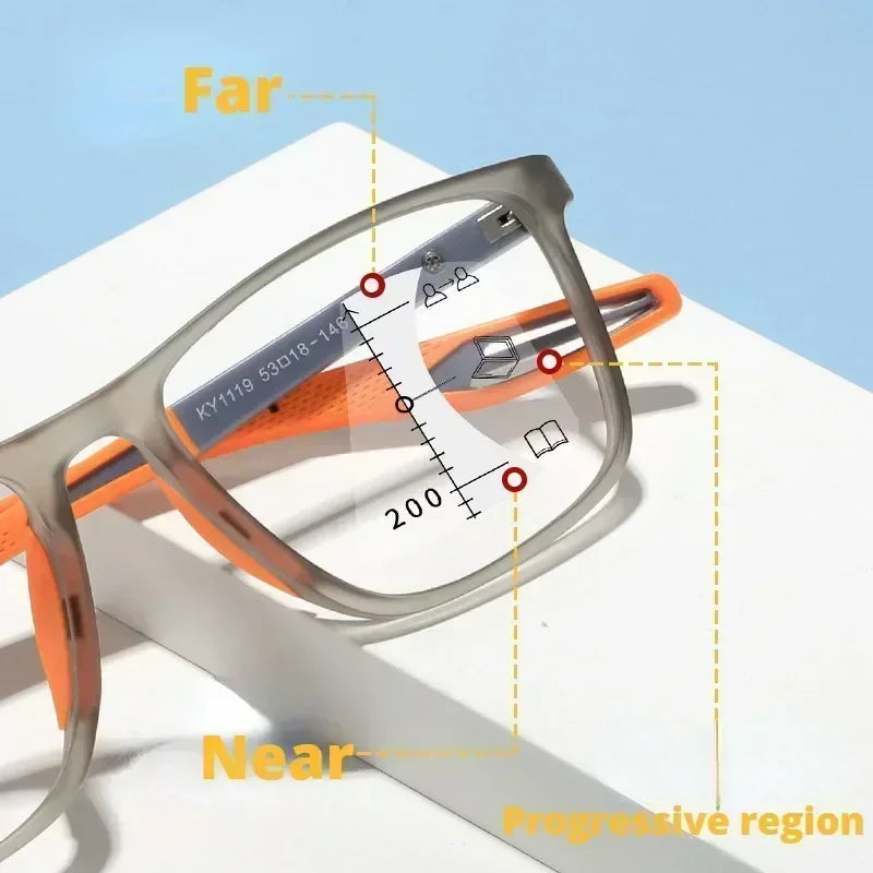 Color Changing Multifocal Reading Glasses Outdoor Anti Slip Anti Blue Light Presbyopia Eyewear Photochromic Multifocal Glasses