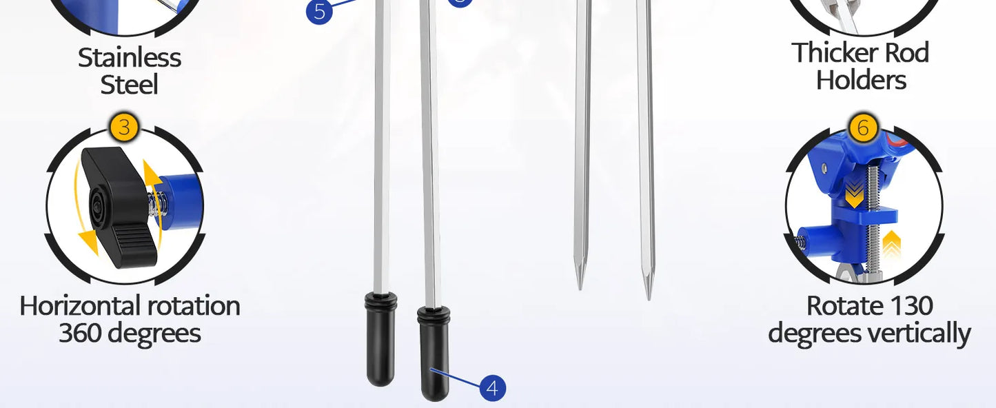 360° Adjustable Fishing Rod Holder, Heavy Duty Portable Foldable Stand with Ground Spike for Bank & Catfishing, Rust-Proof