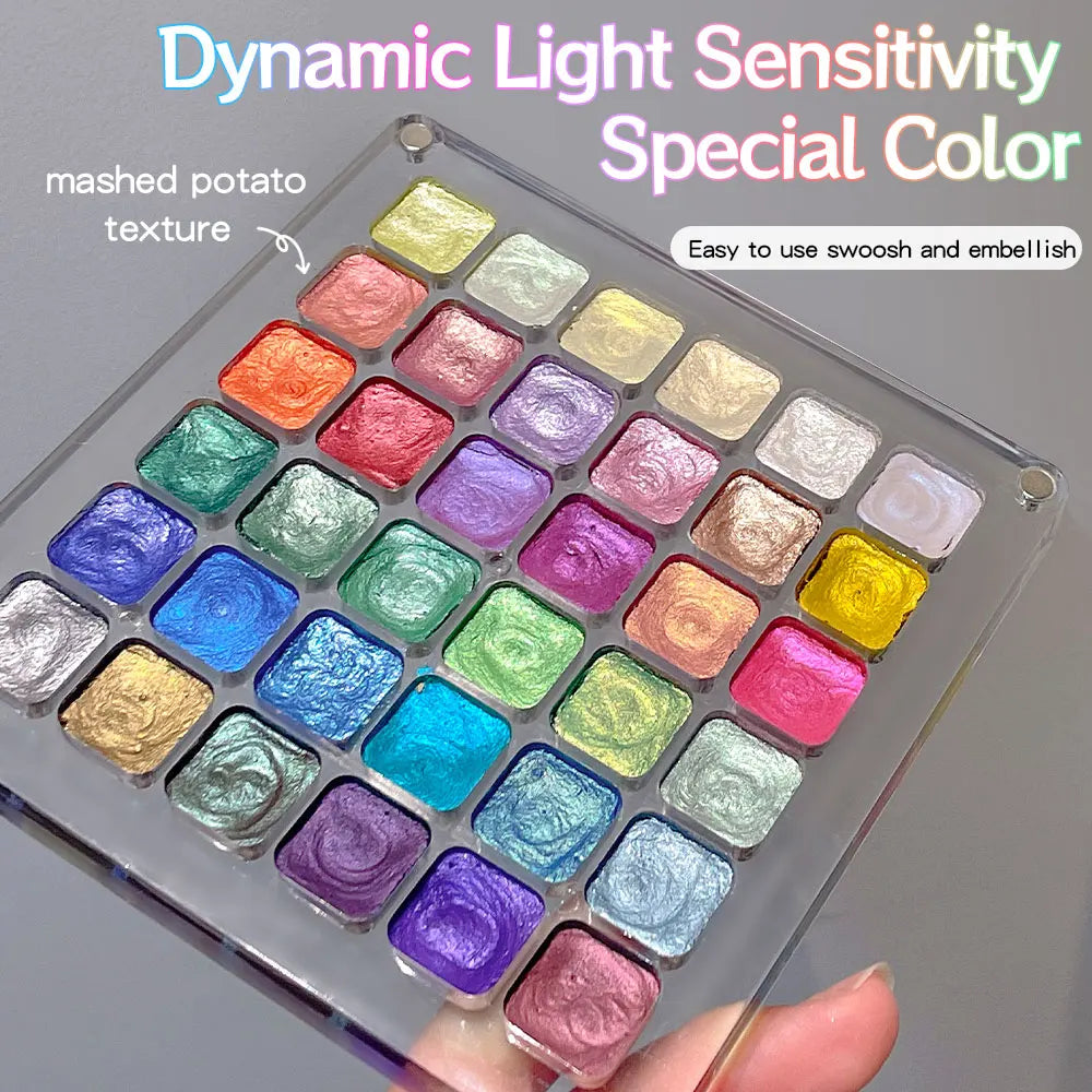 15/36 Color Pearlescent Watercolor Set,Easy-Blend Metallic Shimmer,Solid Paint for Nail Gel/Cat Eye Polish, DIY nail art Kit