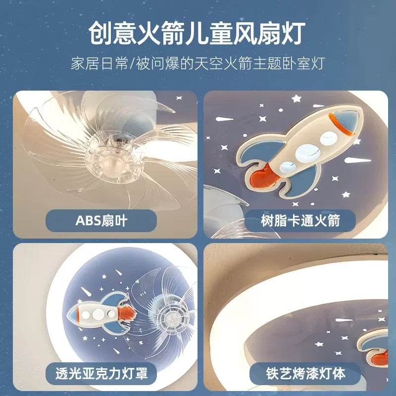 Modern Kids Room Ceiling Fan Light Cartoon Moon Astronaut Ceiling Lamp Boy Girl Bedroom Nursery Study Chandelier Ceiling Lights