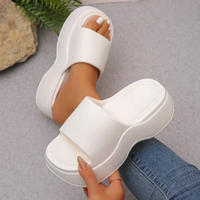 Chunky Platform Slippers for Women Summer 2025 Comfortable Wedge Heels Sandals Woman Solid Non Slip Eva Thick Sole Slides Shoes