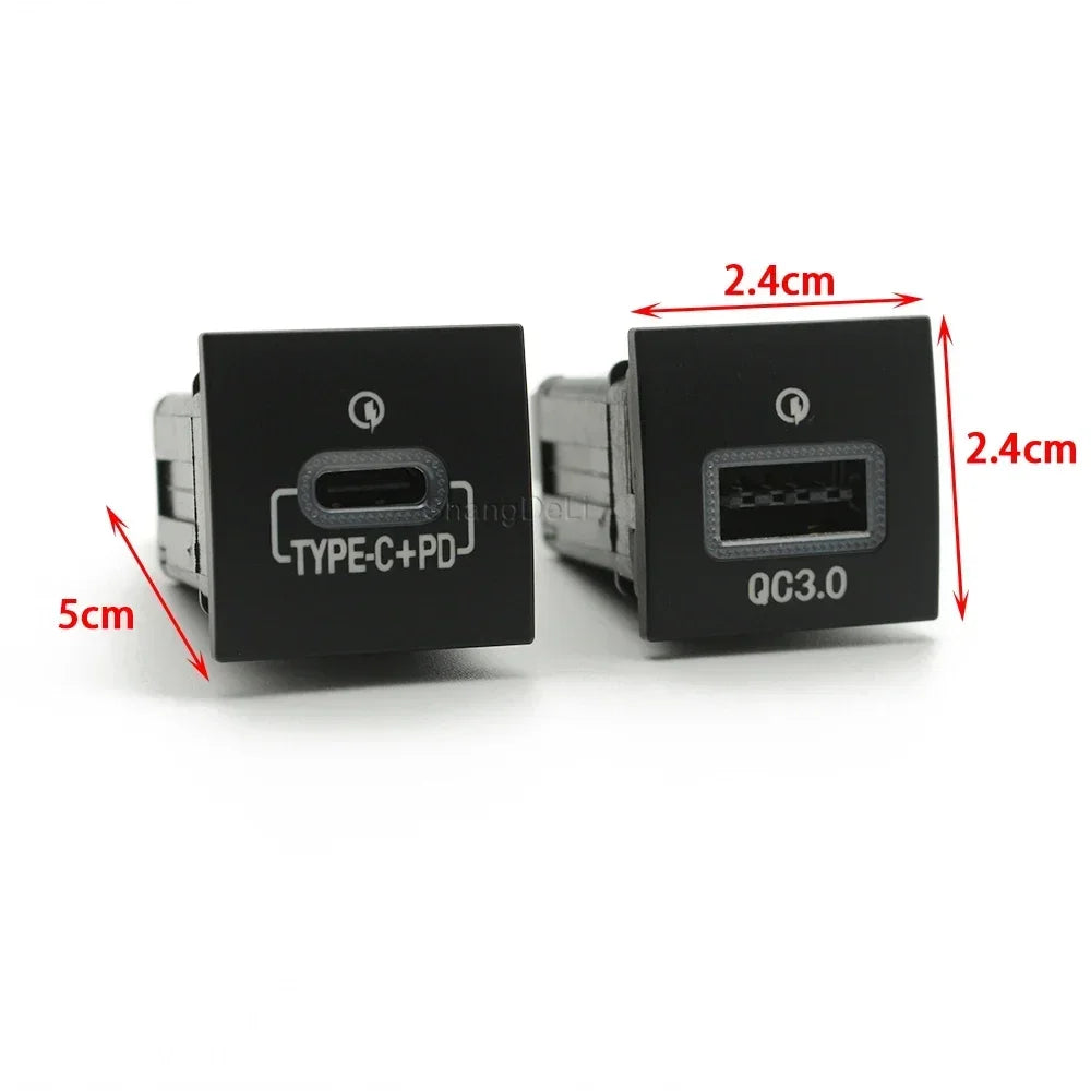 Quick Car Charger Socket 12V/24V USB Charging Outlet Power Adapter QC3.0 PD Type for VW Golf 6 Jetta 5 MK5 Scirocco 2006-2012