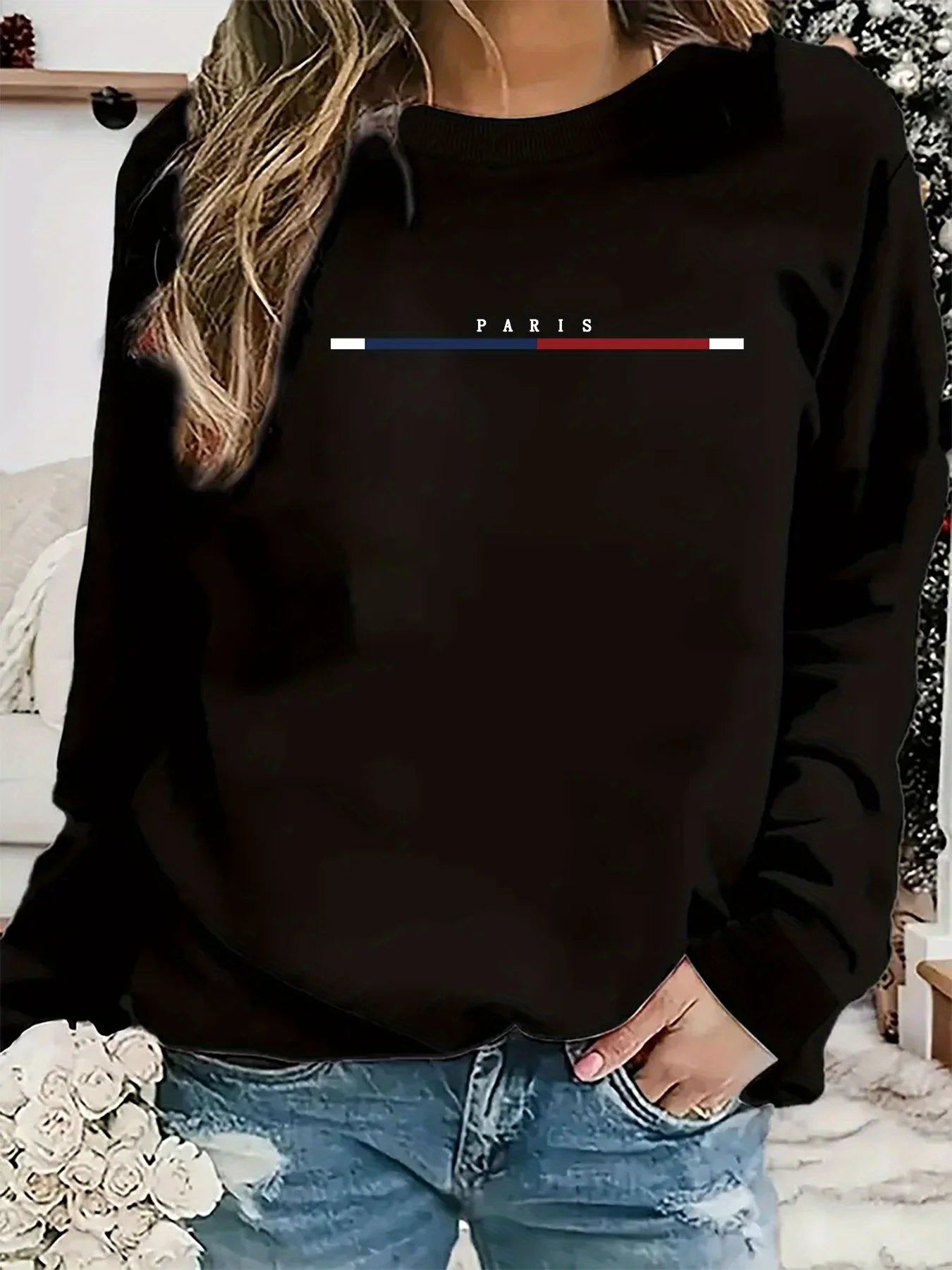 Paris Loose Sweatshirt Casual Long Sleeve Women Autumn and winter  Comfortable Pullover Crewneck Loose Female Clothes