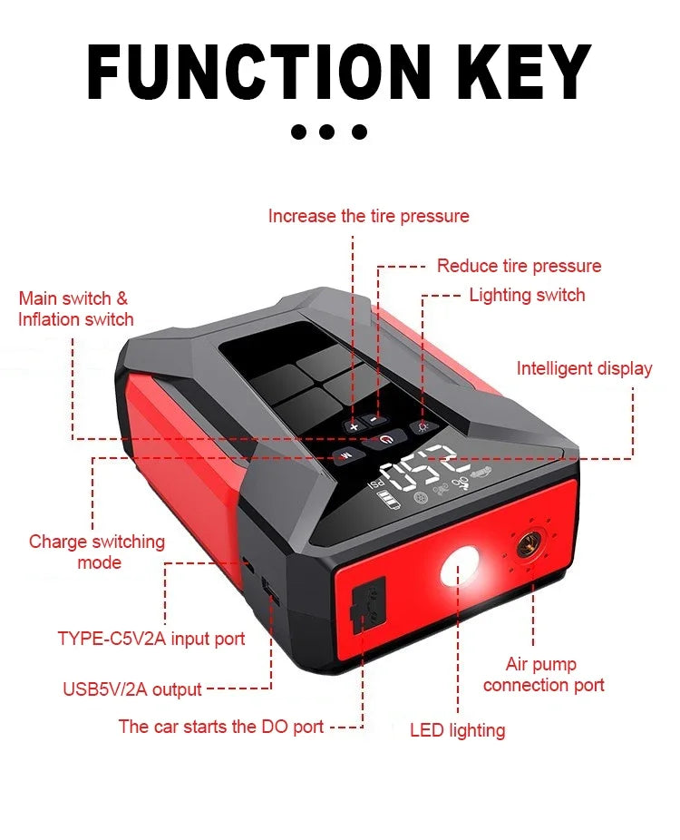 Car Jump Starter Starting Device Battery Power Bank 12V38000mAh Jumpstarter Auto Buster Emergency Booster Car Charger Jump Start