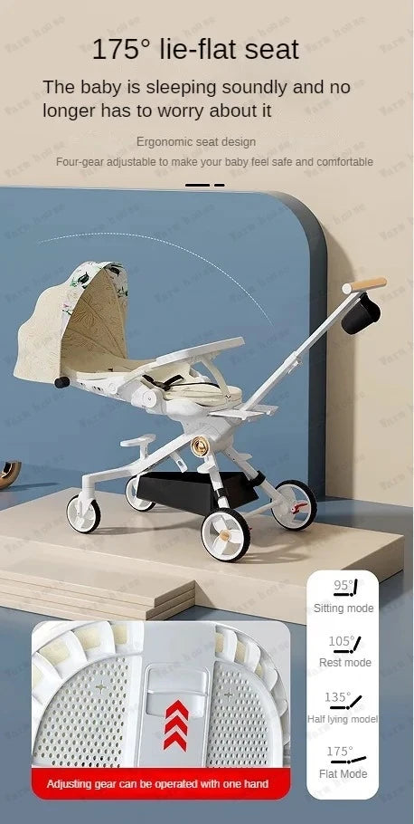 Baby Stroller Lightweight Infant and Toddler Two-way Stroller Reclining and Sitting Children's Single-pole Stroller Collapsible