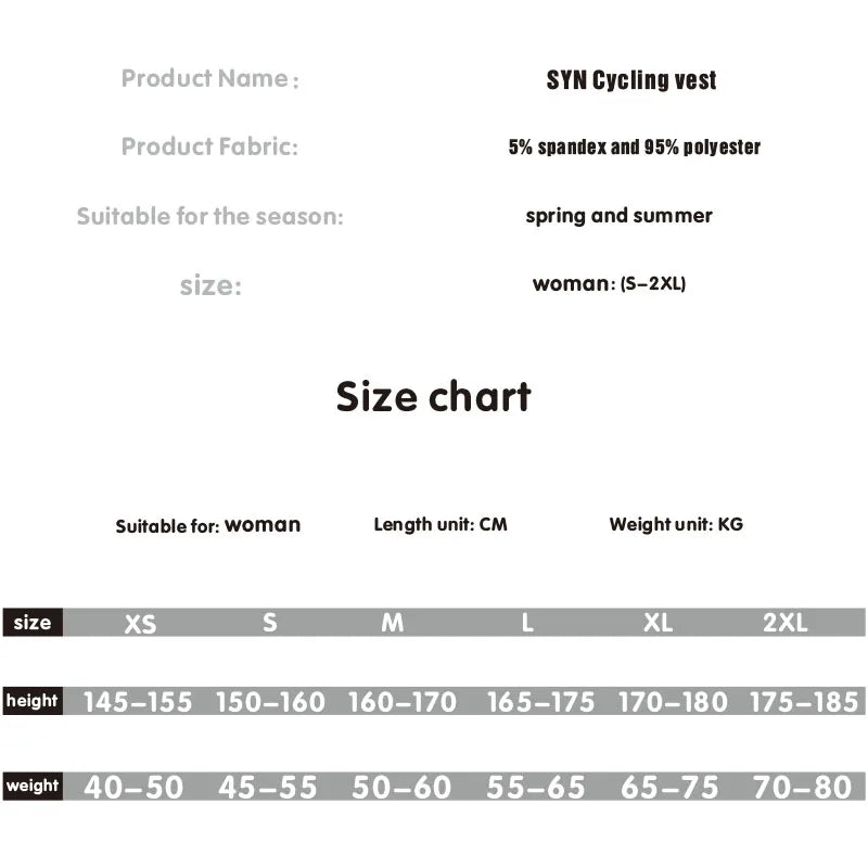 SYN Women's cycling vest summer quick drying clothes road bikes sleeveless cycling jerseys cycling underwear cycling base shirts