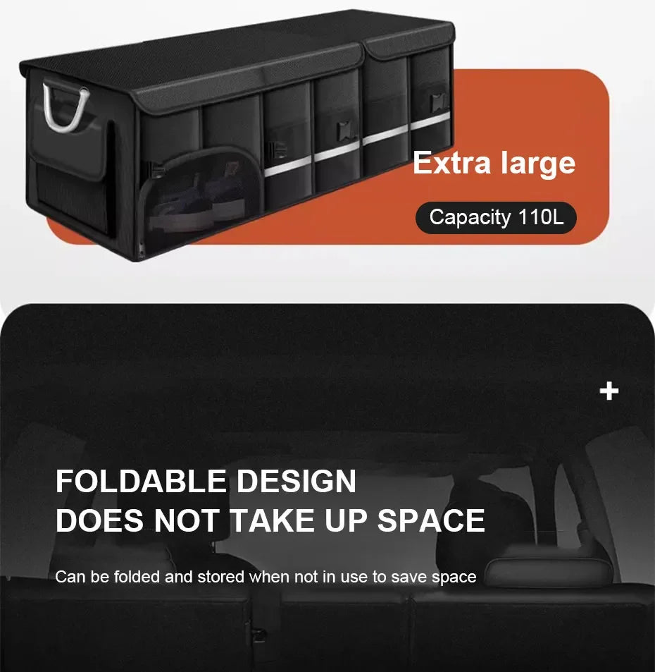 Foldable Trunk Storage Box Waterproof Oxford Cloth 110L Large-Capacity Car Organizer for Camping/Fishing Easy to Carry