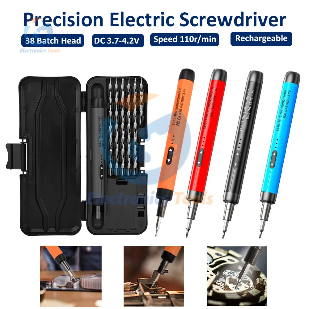 DC3.7-4.2V 38 Batch Heads Electric Screwdriver Rechargeable Speed 110R Cordless Screwdriver High Torque Household Repair Tool