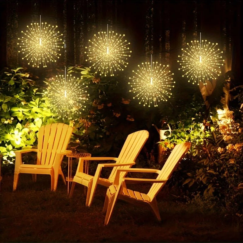 4pcs Solar Firework Lights LED Copper Wire with 8 Modes Solar Powered for Outdoor Wedding Christmas Party Solar Garden Light