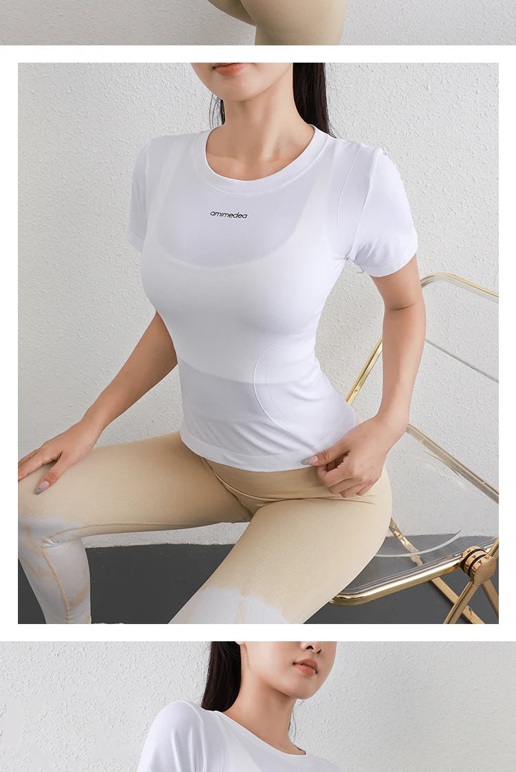 Fitness breathable short-sleeved yoga wear female tops high elasticity running quick-drying clothes sports tights t-shirt