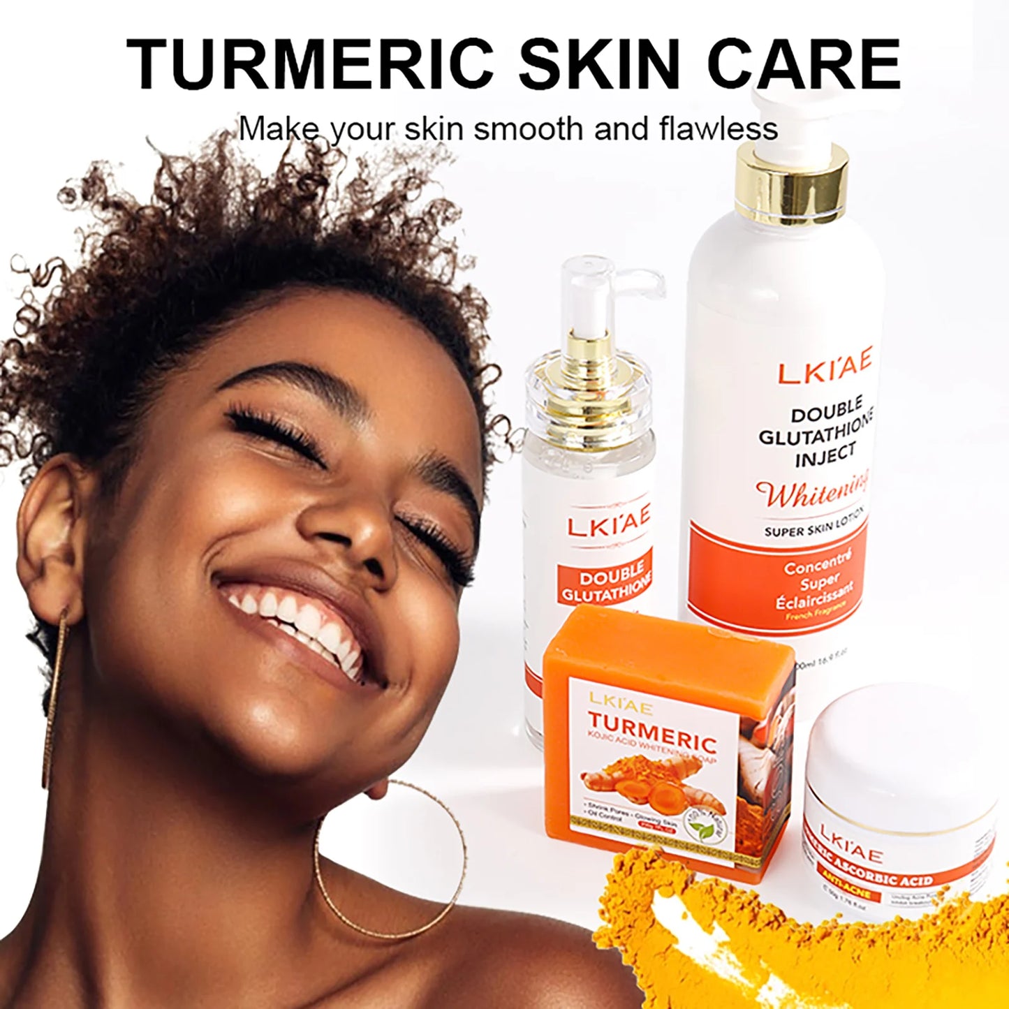 AILKE Whitening and Acne Removal Skin Care Set, With Glutathione, Vitamin C, Aloe Vera, Moisturizes, Evens Skin Tone