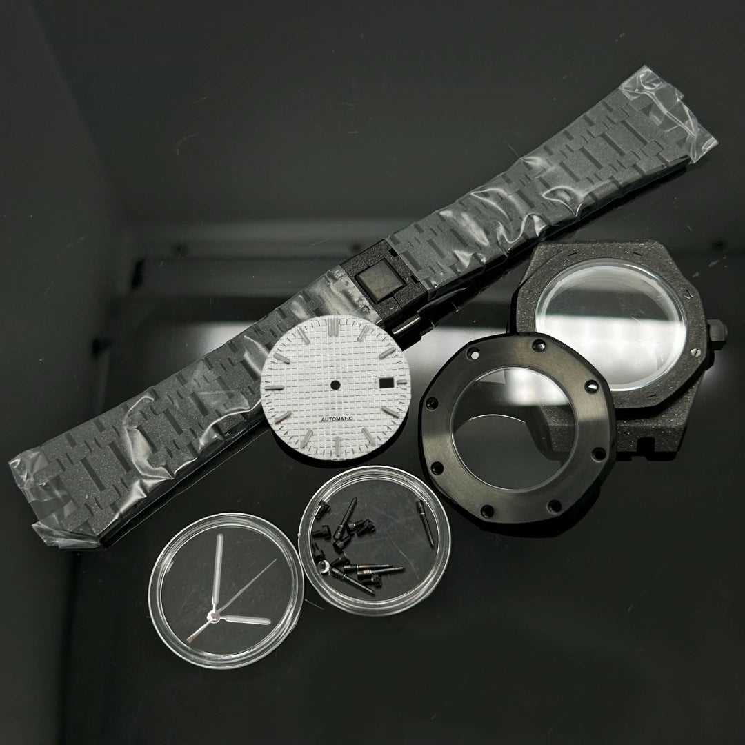41mm Gold Black Matte Star Sand Steel Case Strap with 31.8mm Watch Dial for Oak NH35 NH36 NH70 Automatic Movement Watch Hands